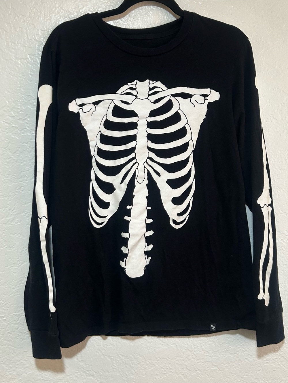 RUDE Black Crewneck Sweater with White Skeleton Graphic